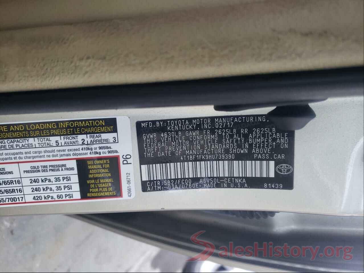 4T1BF1FK9HU739390 2017 TOYOTA CAMRY