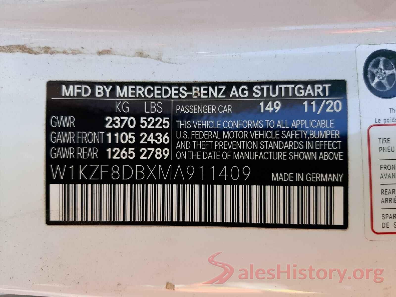 W1KZF8DBXMA911409 2021 MERCEDES-BENZ E-CLASS