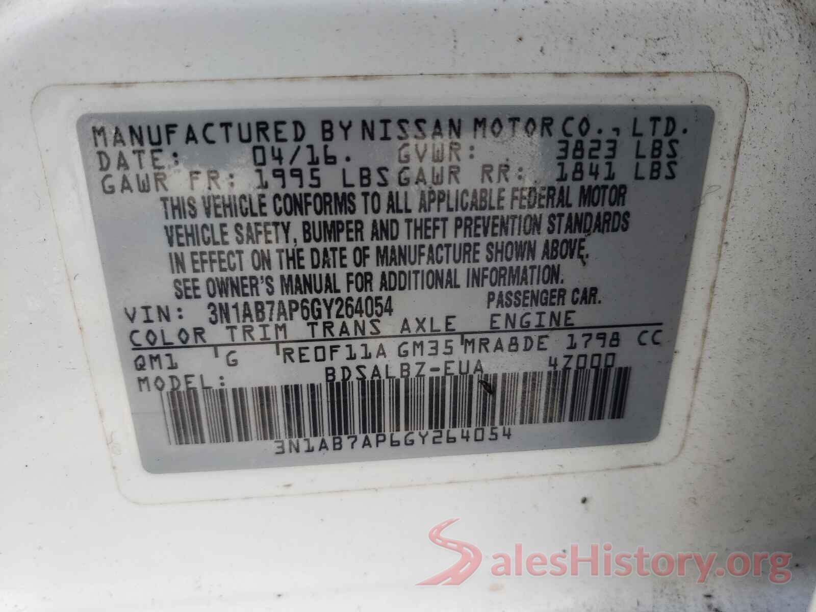 3N1AB7AP6GY264054 2016 NISSAN SENTRA