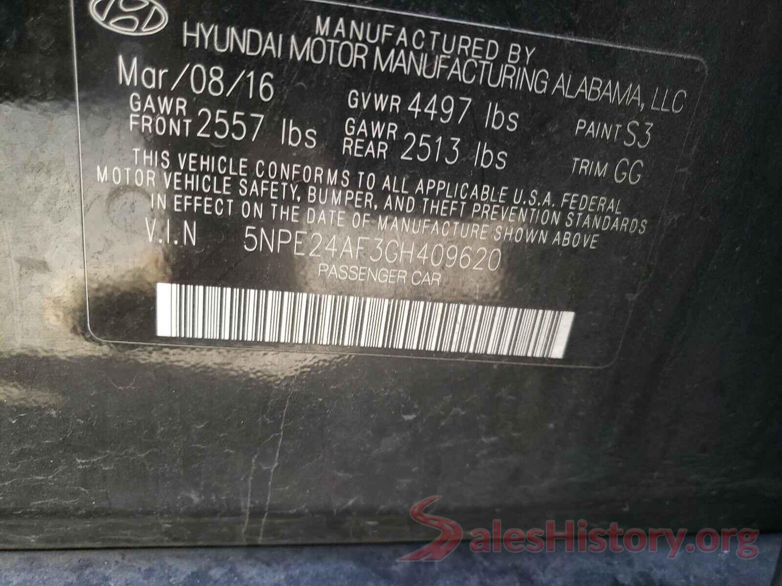 5NPE24AF3GH409620 2016 HYUNDAI SONATA