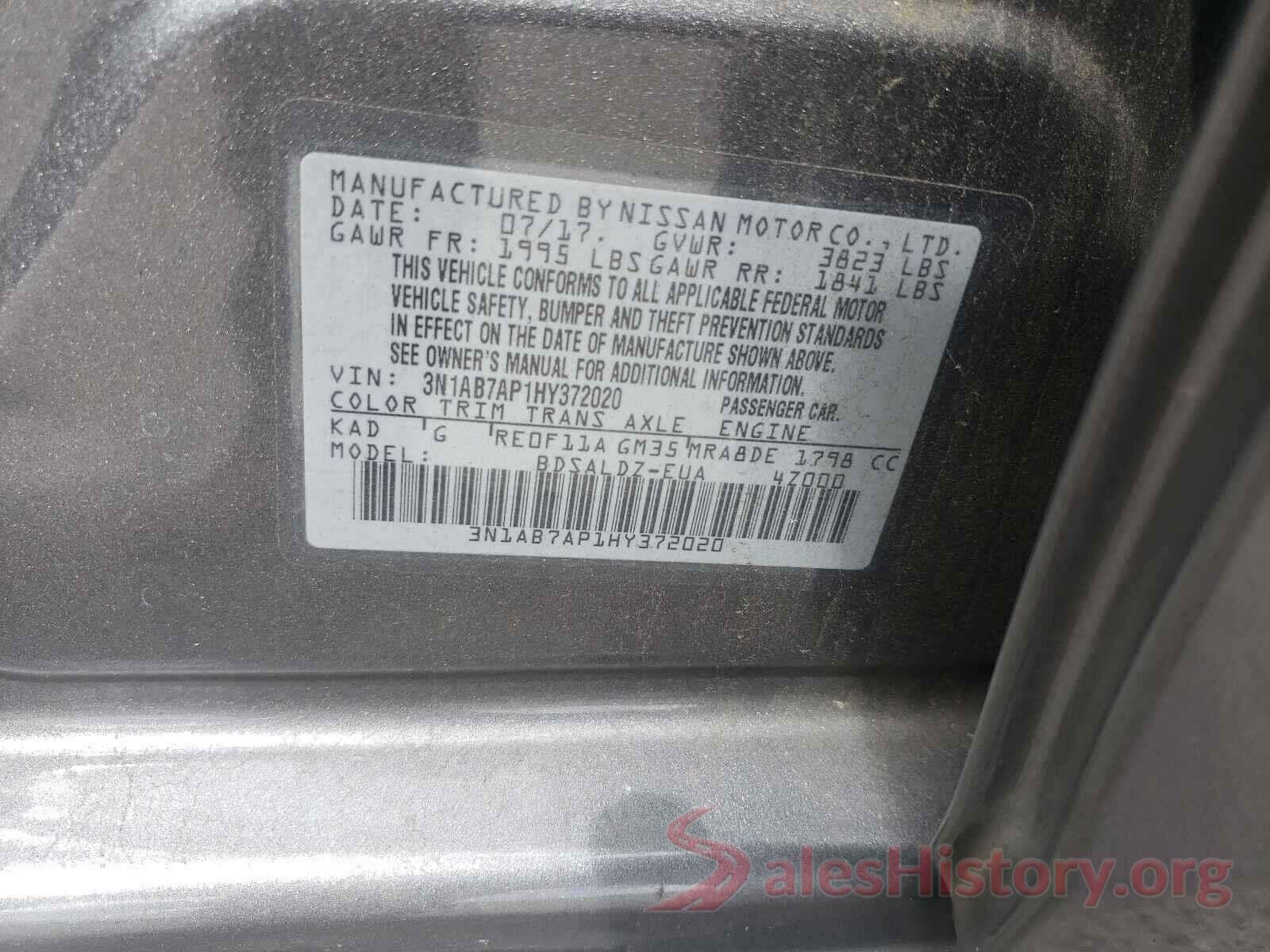 3N1AB7AP1HY372020 2017 NISSAN SENTRA