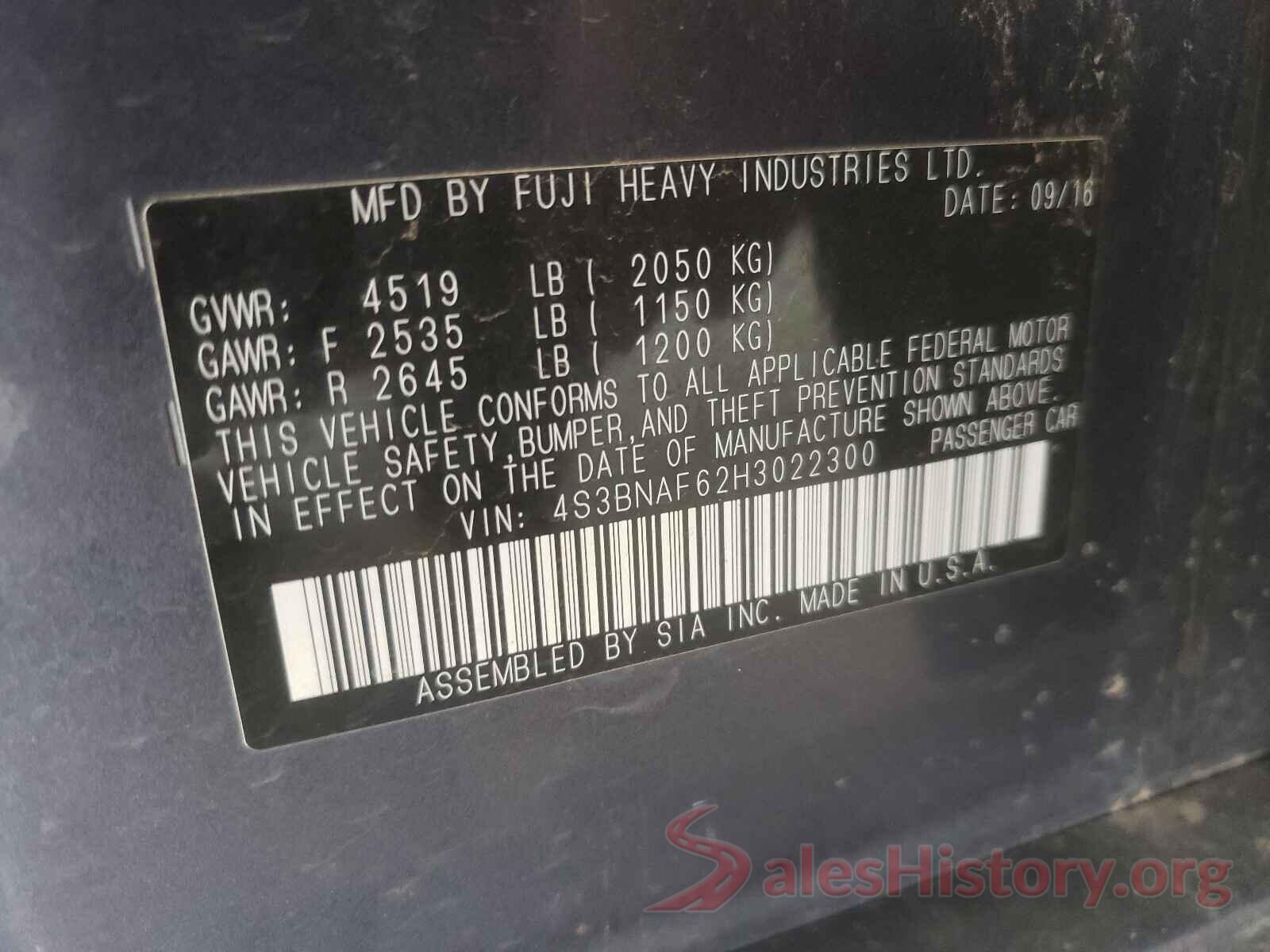 4S3BNAF62H3022300 2017 SUBARU LEGACY