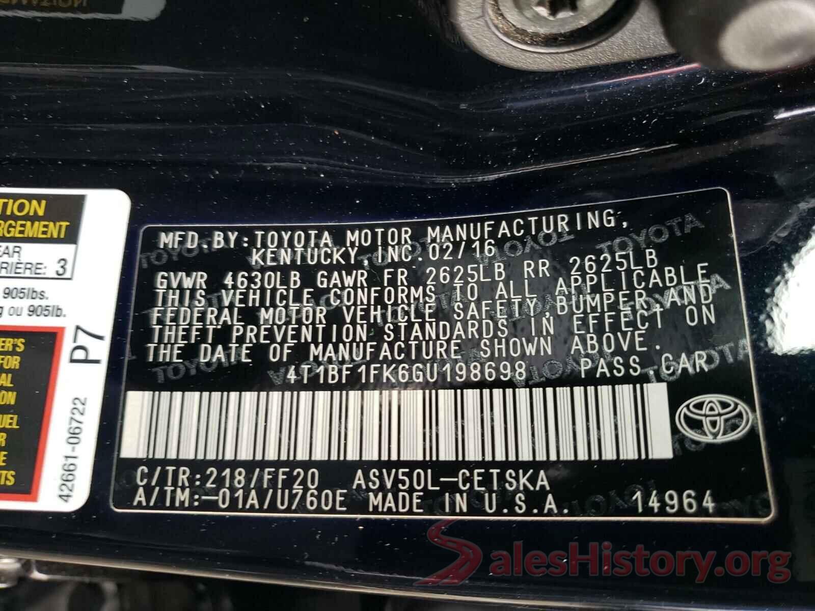 4T1BF1FK6GU198698 2016 TOYOTA CAMRY