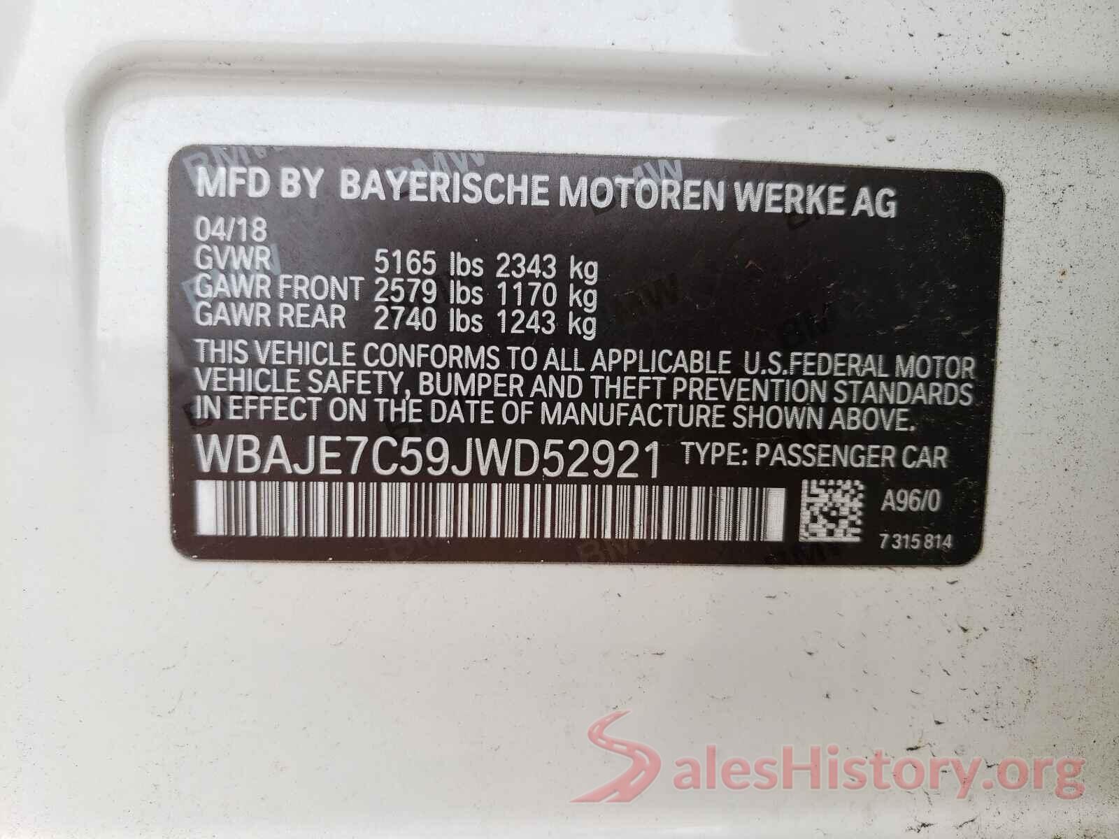 WBAJE7C59JWD52921 2018 BMW 5 SERIES