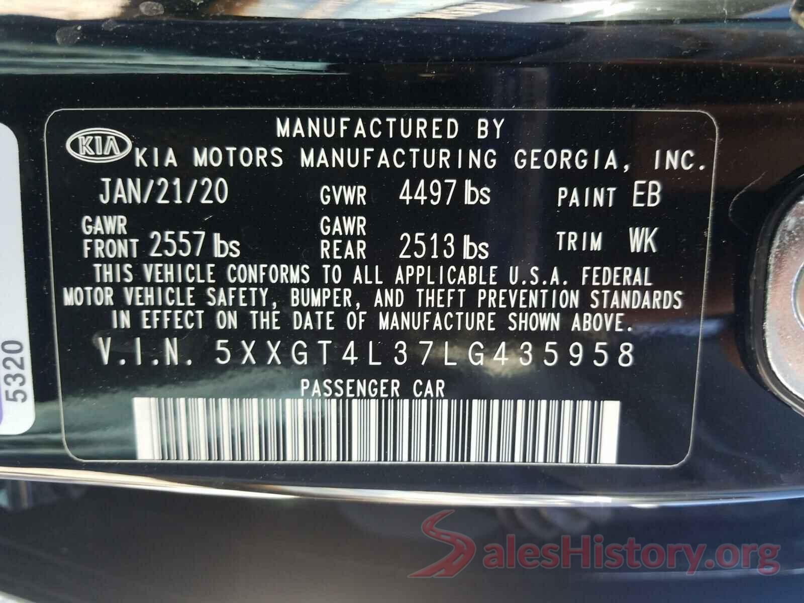 5XXGT4L37LG435958 2020 KIA OPTIMA