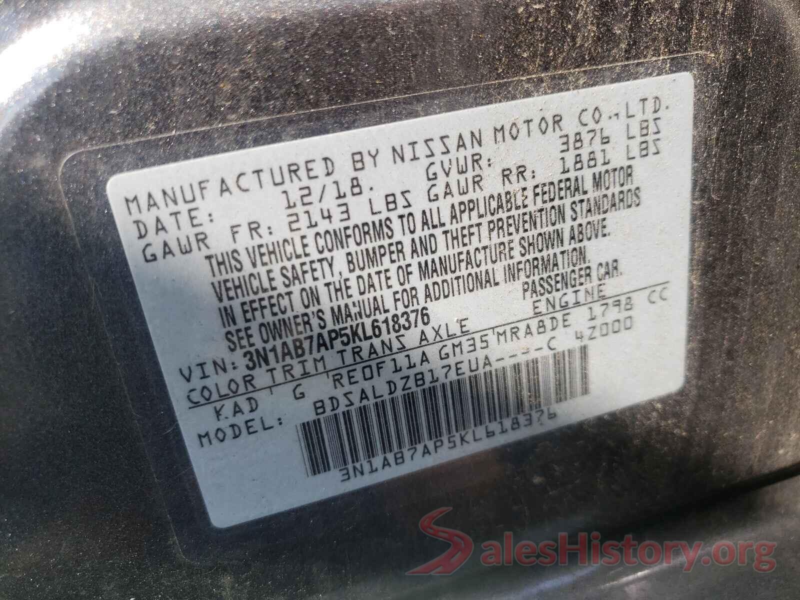 3N1AB7AP5KL618376 2019 NISSAN SENTRA