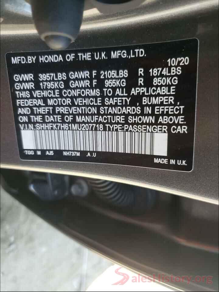 SHHFK7H61MU207718 2021 HONDA CIVIC