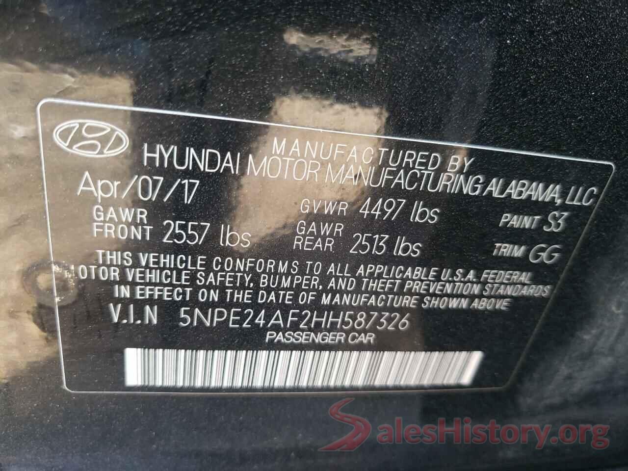 5NPE24AF2HH587326 2017 HYUNDAI SONATA