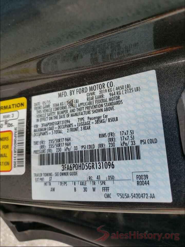 3FA6P0HD5GR131096 2016 FORD FUSION