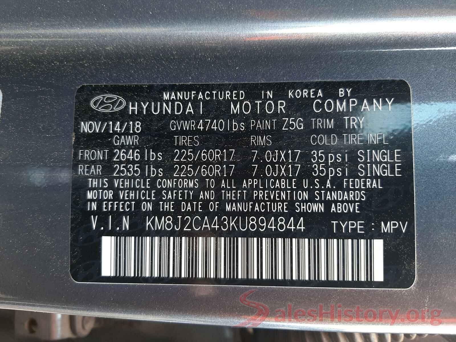 KM8J2CA43KU894844 2019 HYUNDAI TUCSON