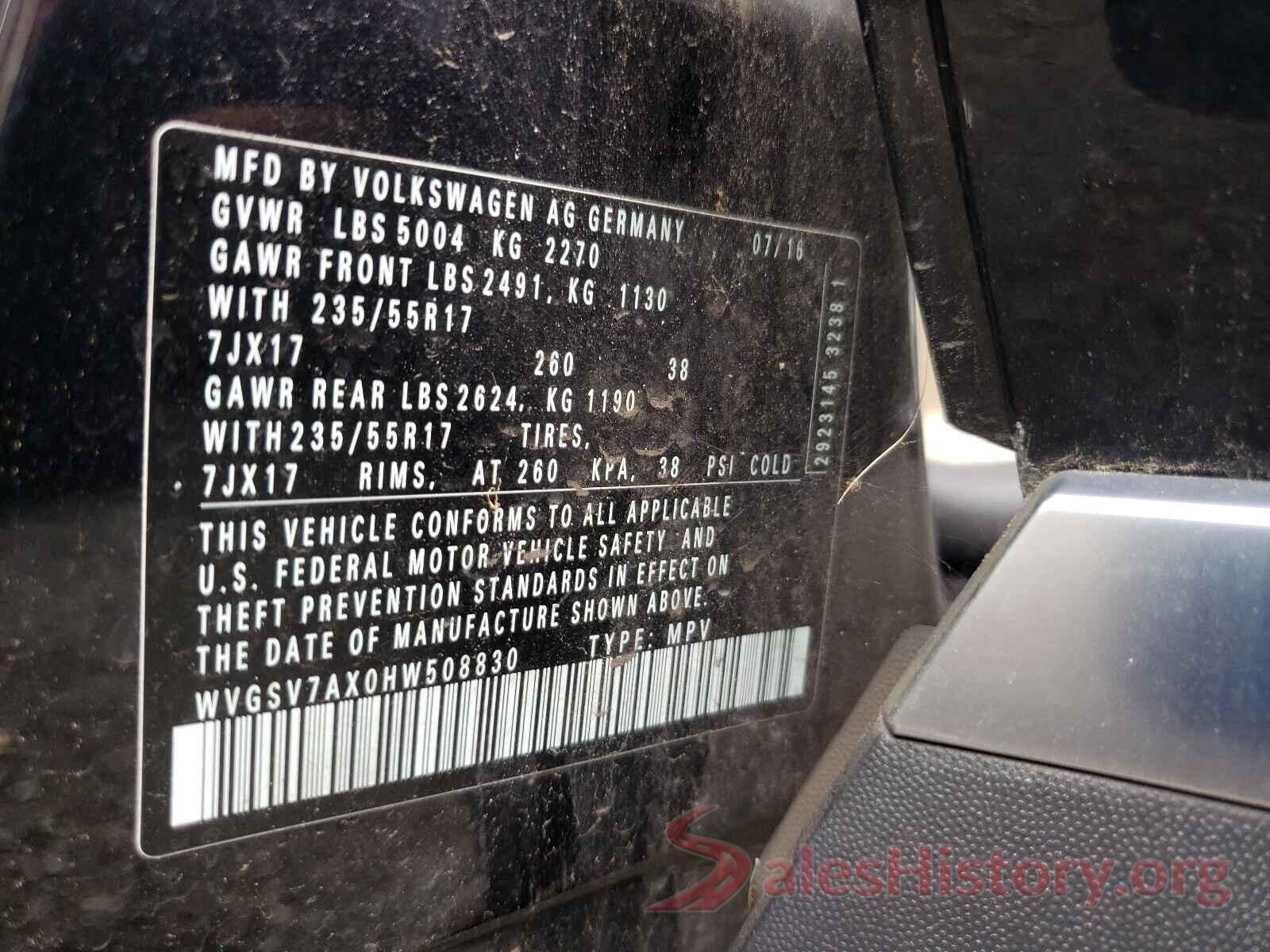 WVGSV7AX0HW508830 2017 VOLKSWAGEN TIGUAN