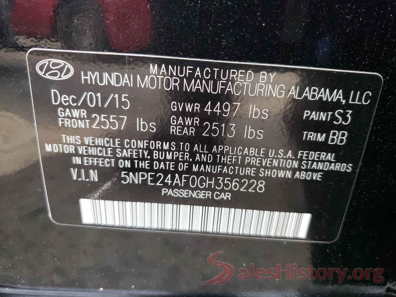 5NPE24AF0GH356228 2016 HYUNDAI SONATA