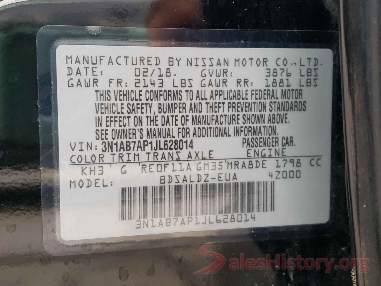 3N1AB7AP1JL628014 2018 NISSAN SENTRA