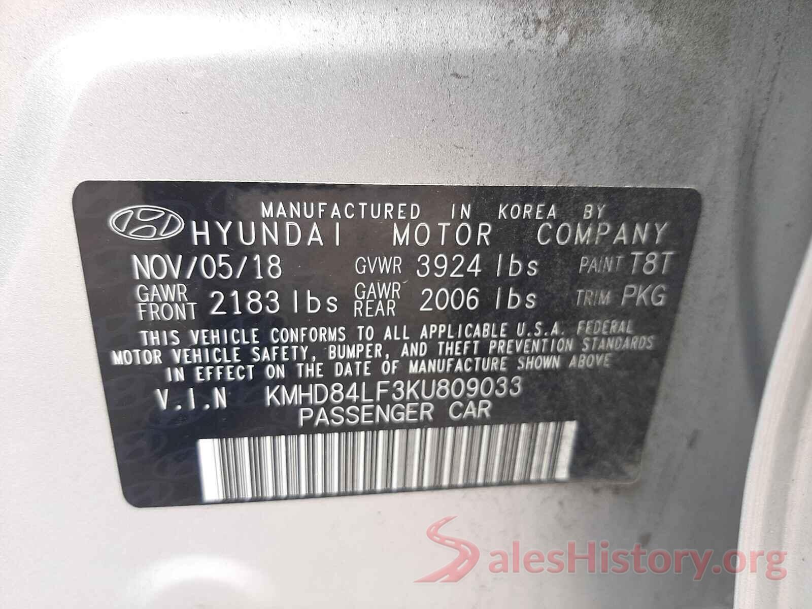 KMHD84LF3KU809033 2019 HYUNDAI ELANTRA