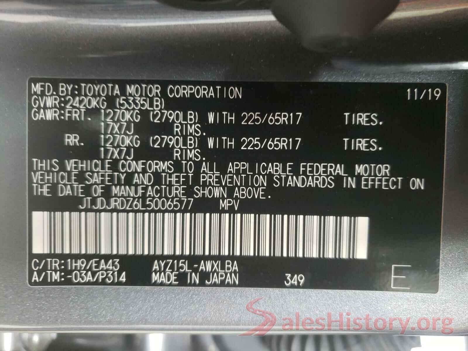 JTJDJRDZ6L5006577 2020 LEXUS NX