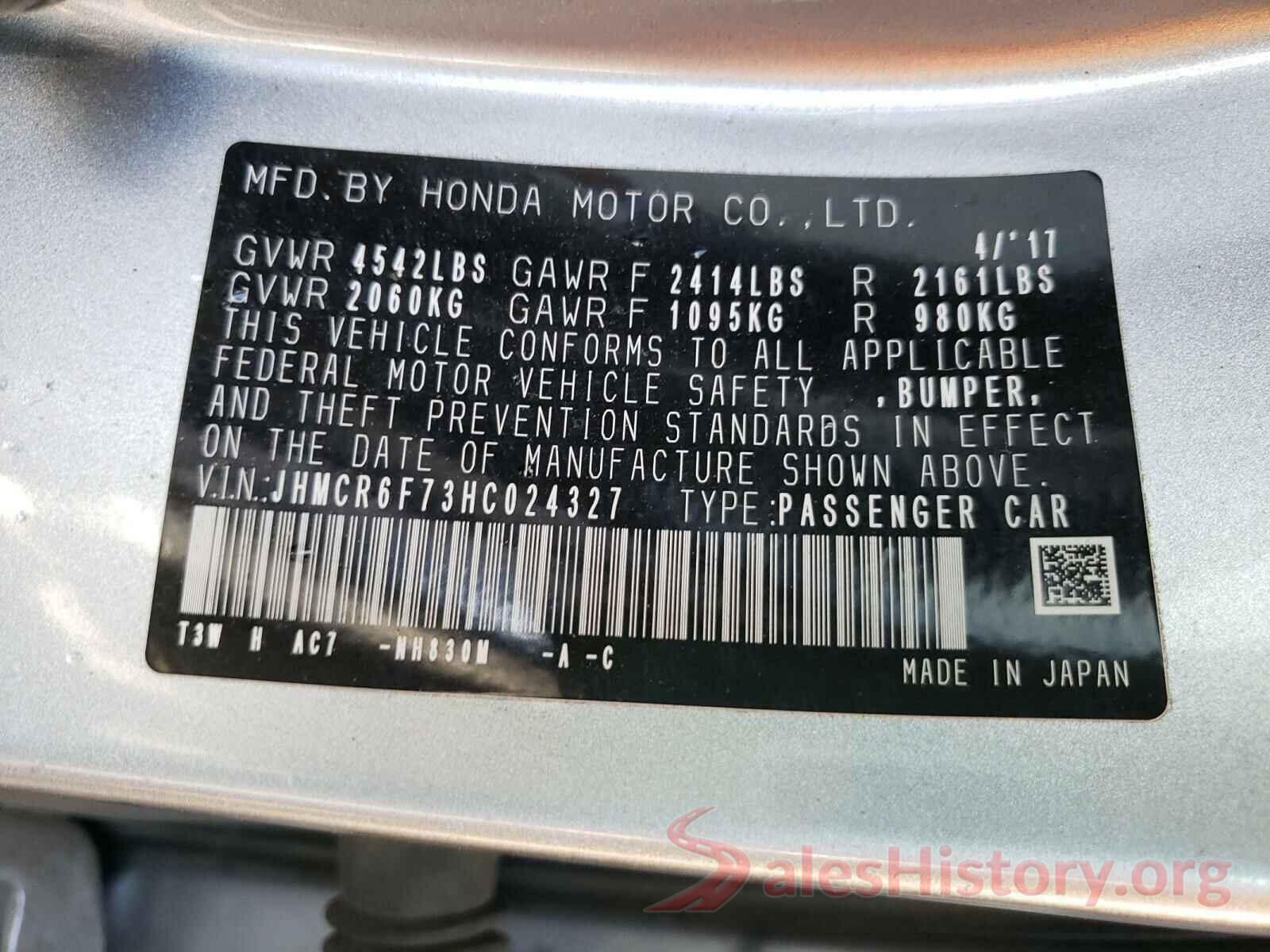 JHMCR6F73HC024327 2017 HONDA ACCORD