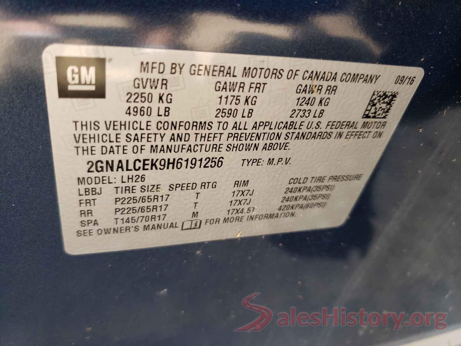 2GNALCEK9H6191256 2017 CHEVROLET EQUINOX