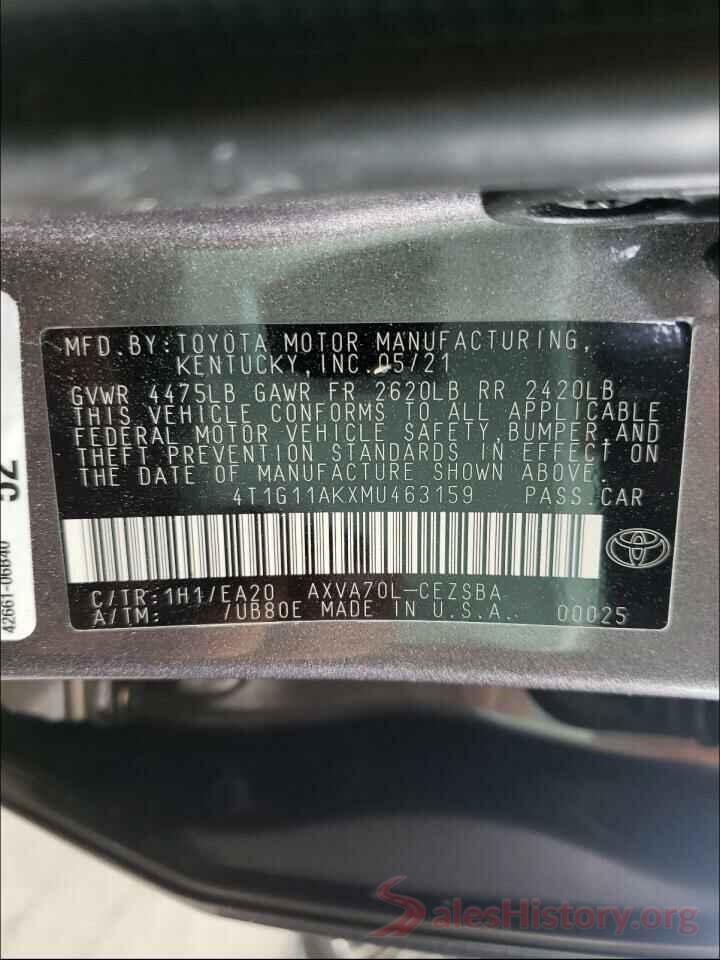 4T1G11AKXMU463159 2021 TOYOTA CAMRY