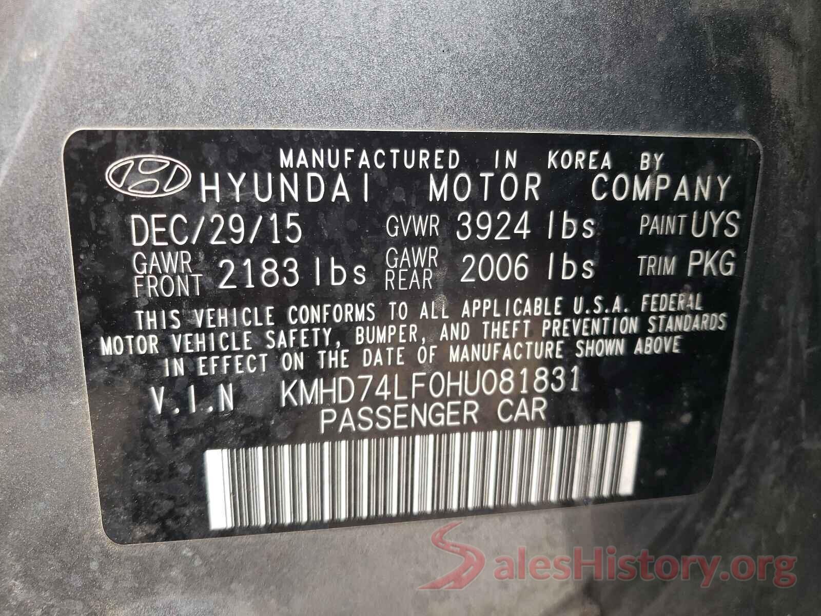 KMHD74LF0HU081831 2017 HYUNDAI ELANTRA