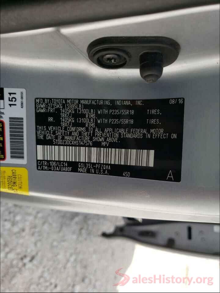 5TDDZ3DCXHS147576 2017 TOYOTA SIENNA