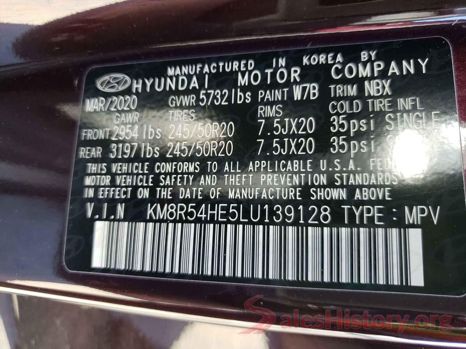 KM8R54HE5LU139128 2020 HYUNDAI PALISADE