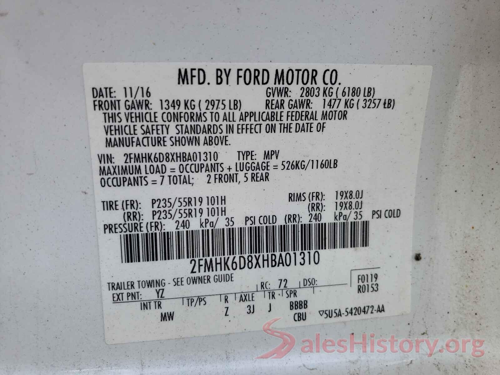 2FMHK6D8XHBA01310 2017 FORD FLEX