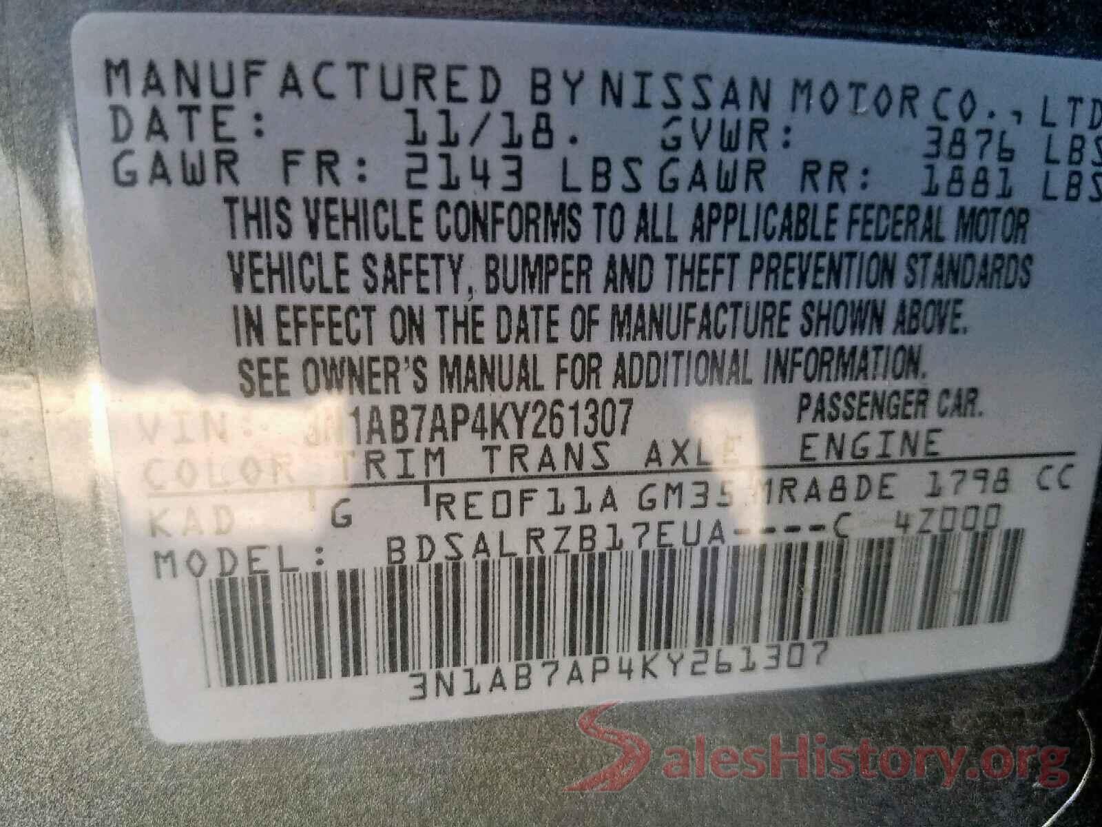 3N1AB7AP4KY261307 2019 NISSAN SENTRA