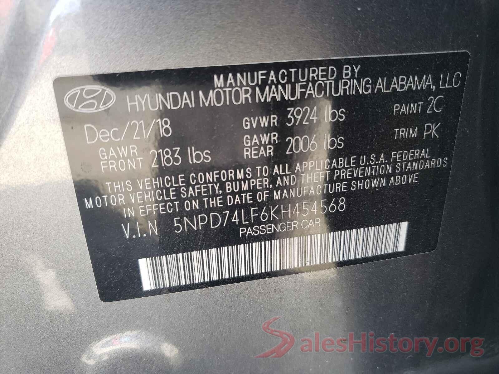 5NPD74LF6KH454568 2019 HYUNDAI ELANTRA