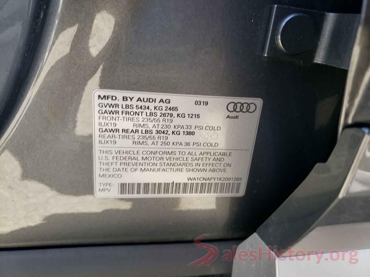 WA1CNAFY1K2091265 2019 AUDI Q5