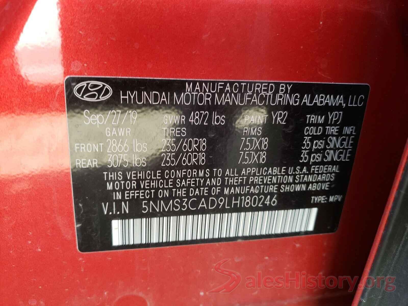 5NMS3CAD9LH180246 2020 HYUNDAI SANTA FE