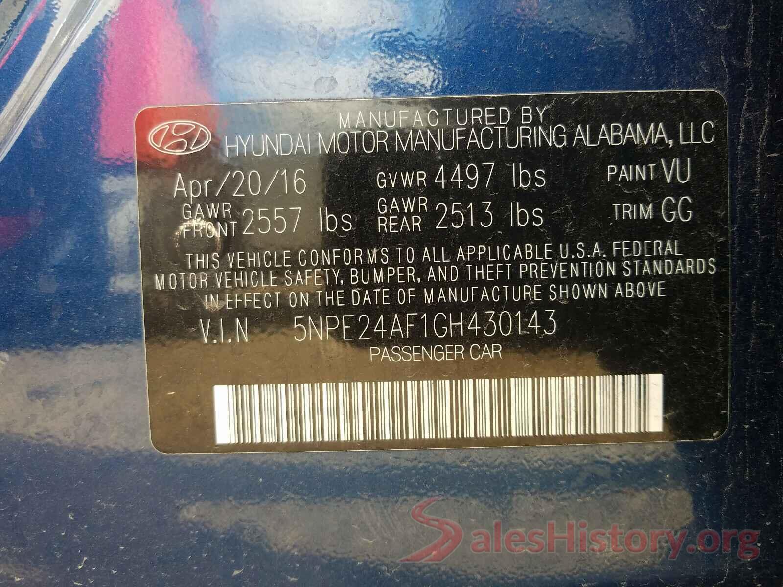 5NPE24AF1GH430143 2016 HYUNDAI SONATA