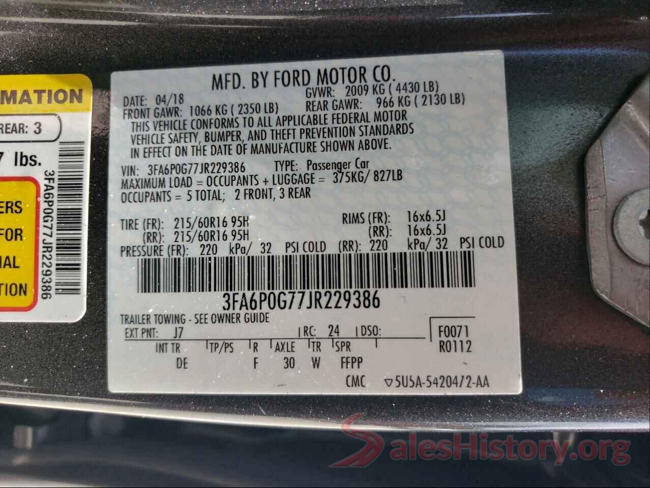 3FA6P0G77JR229386 2018 FORD FUSION