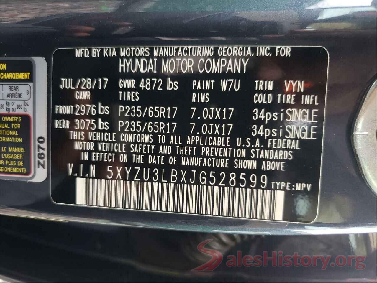 5XYZU3LBXJG528599 2018 HYUNDAI SANTA FE