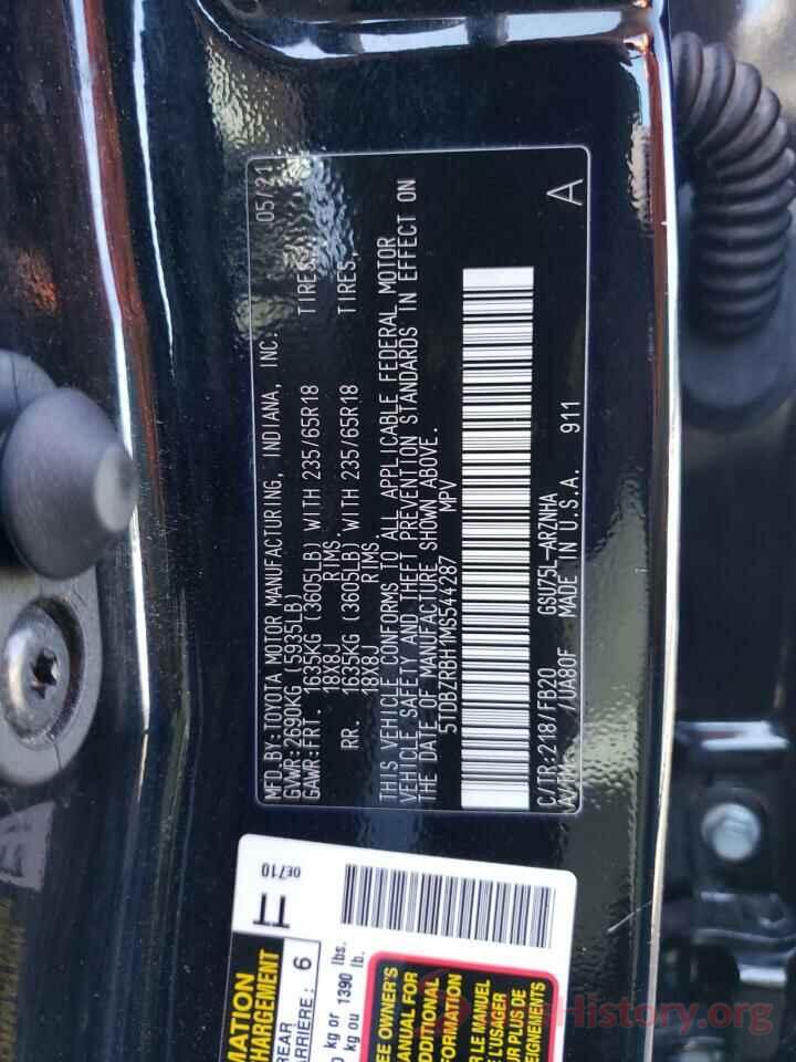 5TDBZRBH1MS544287 2021 TOYOTA HIGHLANDER