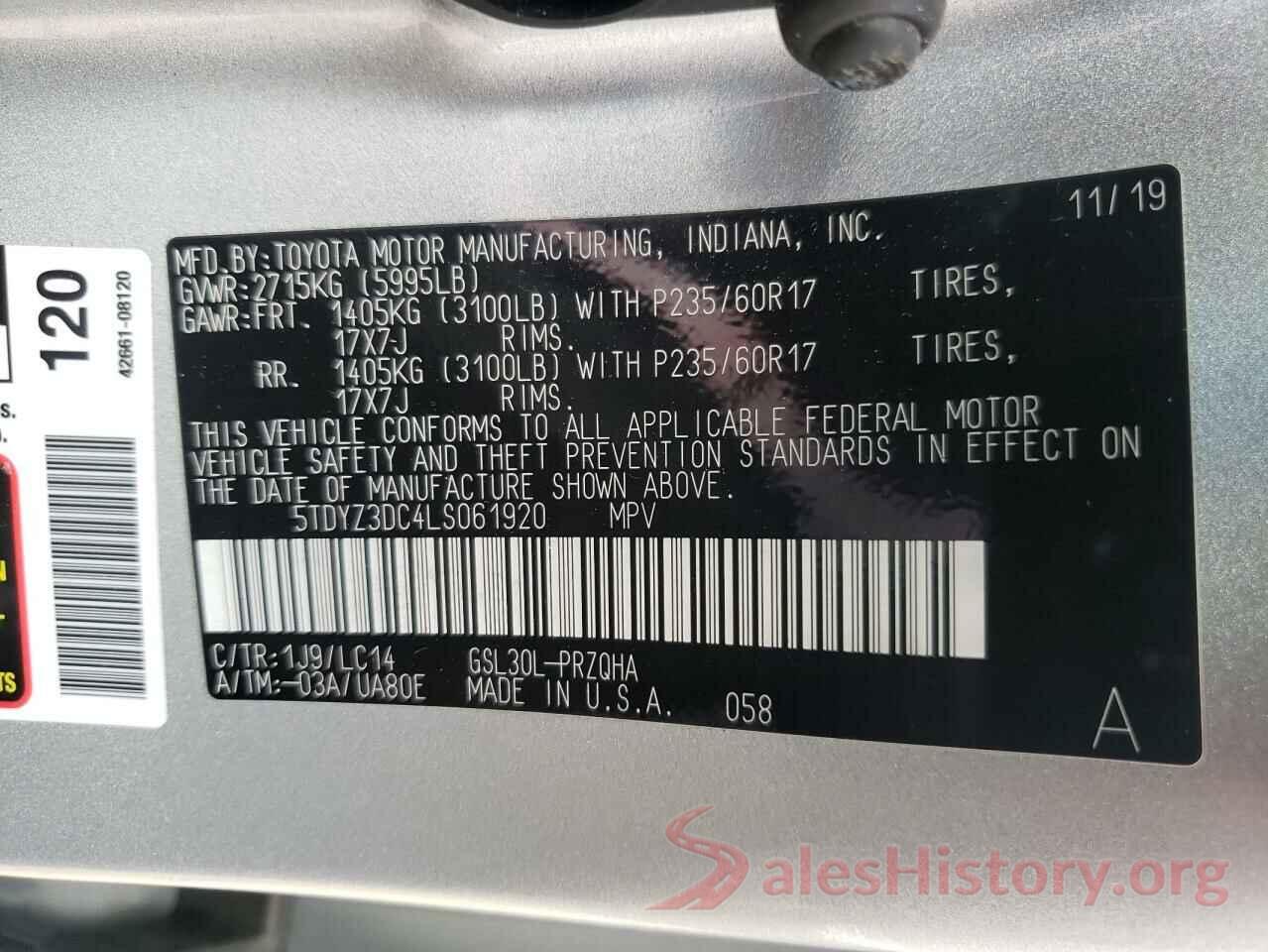 5TDYZ3DC4LS061920 2020 TOYOTA SIENNA