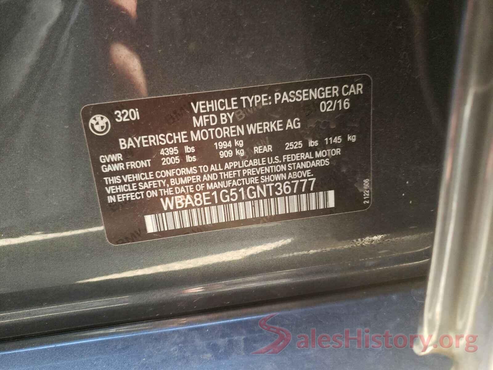 WBA8E1G51GNT36777 2016 BMW 3 SERIES