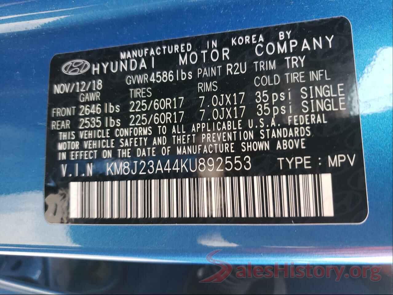 KM8J23A44KU892553 2019 HYUNDAI TUCSON