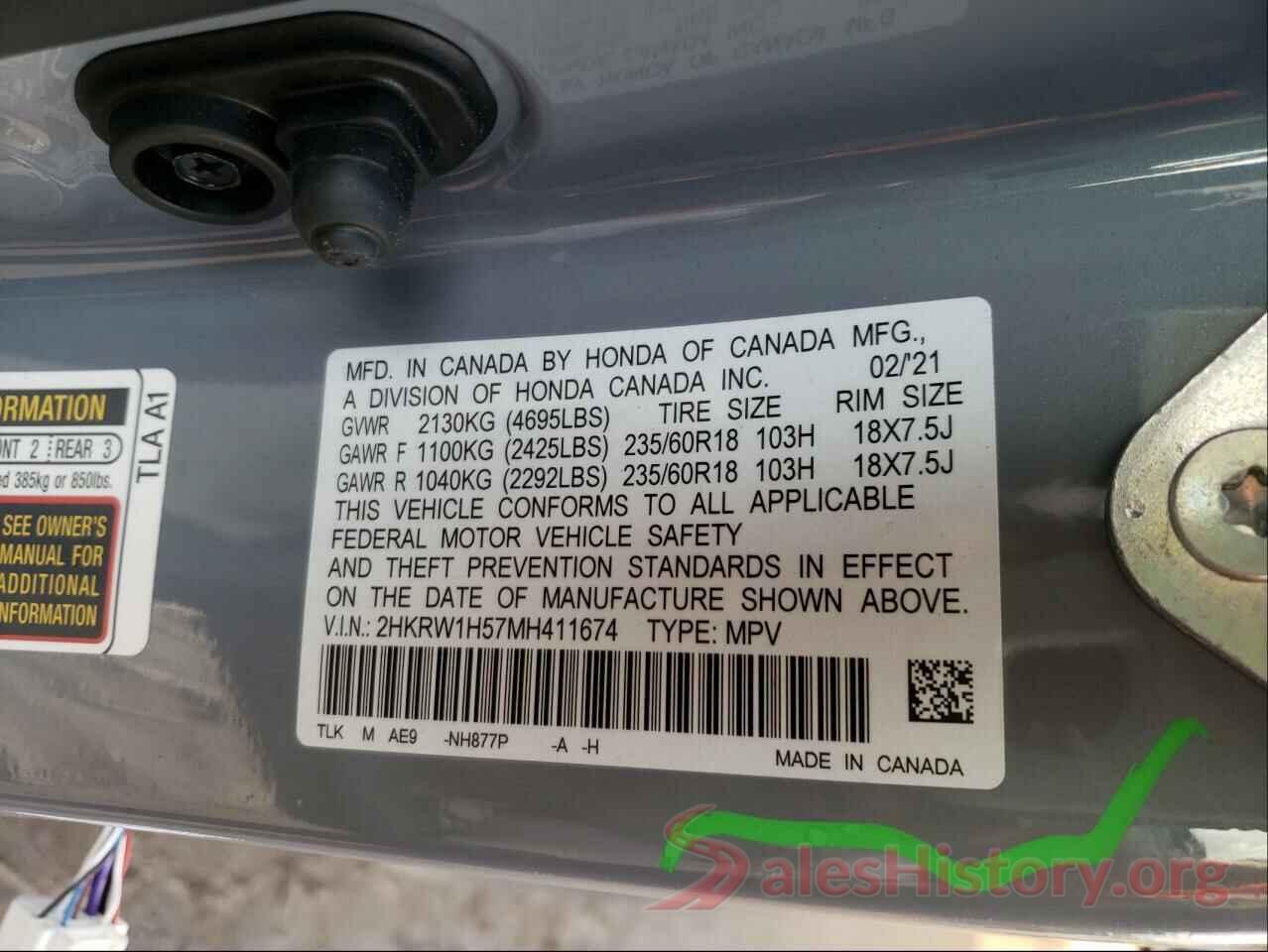 2HKRW1H57MH411674 2021 HONDA CRV