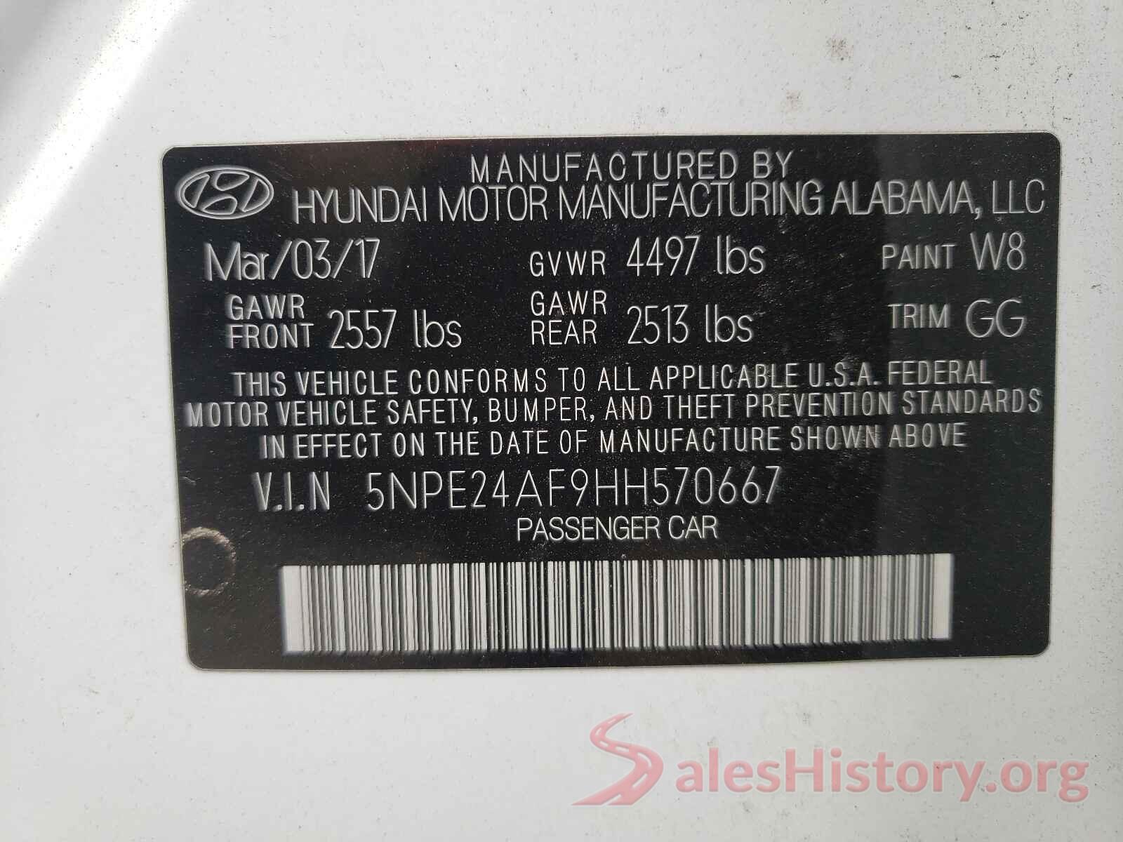 5NPE24AF9HH570667 2017 HYUNDAI SONATA