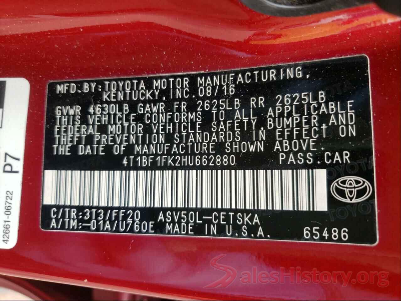 4T1BF1FK2HU662880 2017 TOYOTA CAMRY