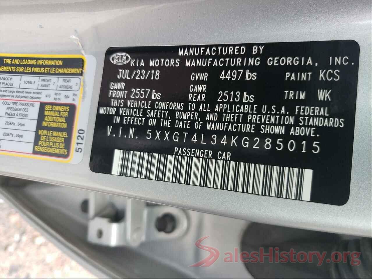 5XXGT4L34KG285015 2019 KIA OPTIMA