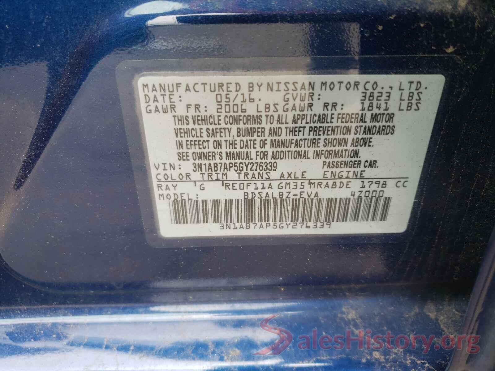 3N1AB7AP5GY276339 2016 NISSAN SENTRA