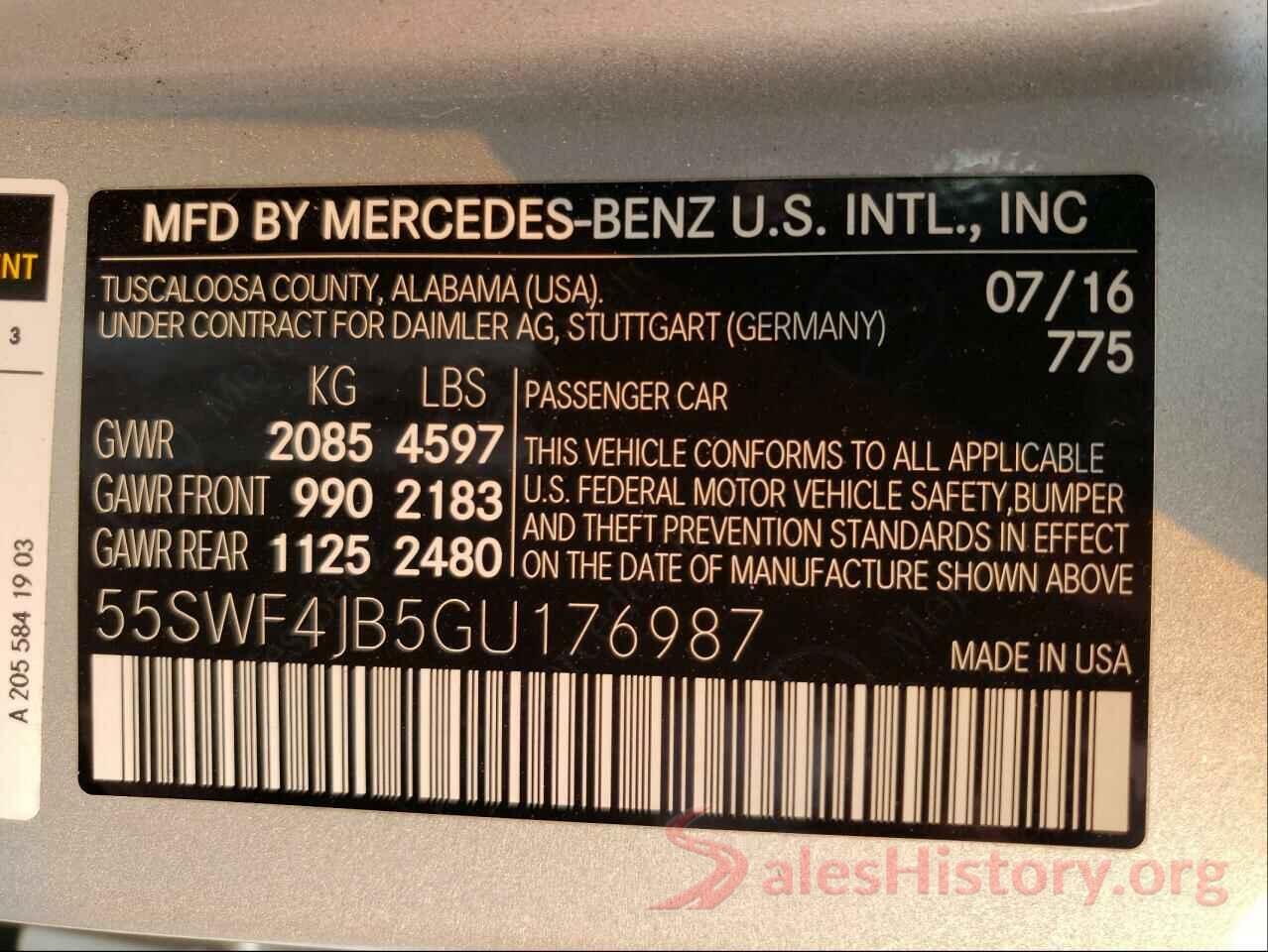 55SWF4JB5GU176987 2016 MERCEDES-BENZ C-CLASS