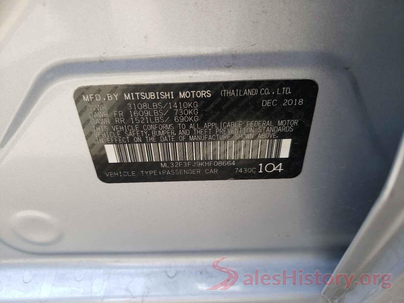 ML32F3FJ9KHF08664 2019 MITSUBISHI MIRAGE