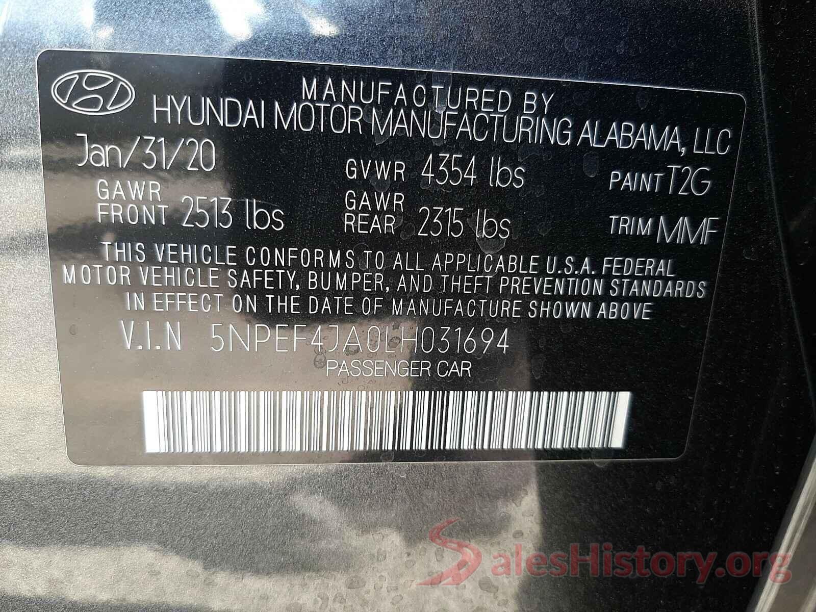 5NPEF4JA0LH031694 2020 HYUNDAI SONATA