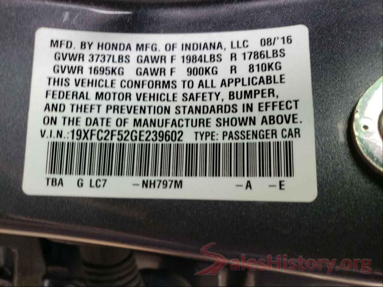 19XFC2F52GE239602 2016 HONDA CIVIC