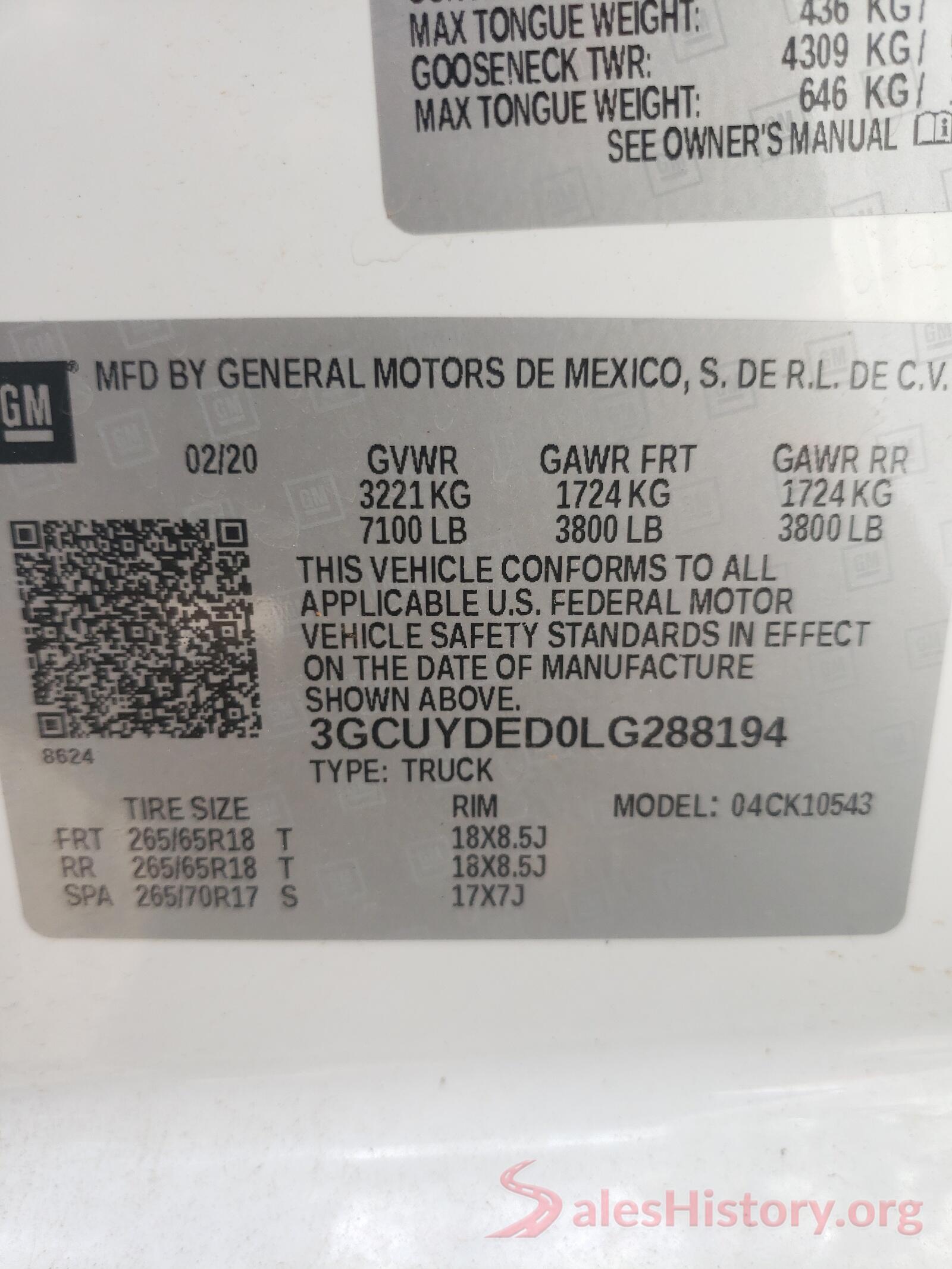 3GCUYDED0LG288194 2020 CHEVROLET SILVERADO