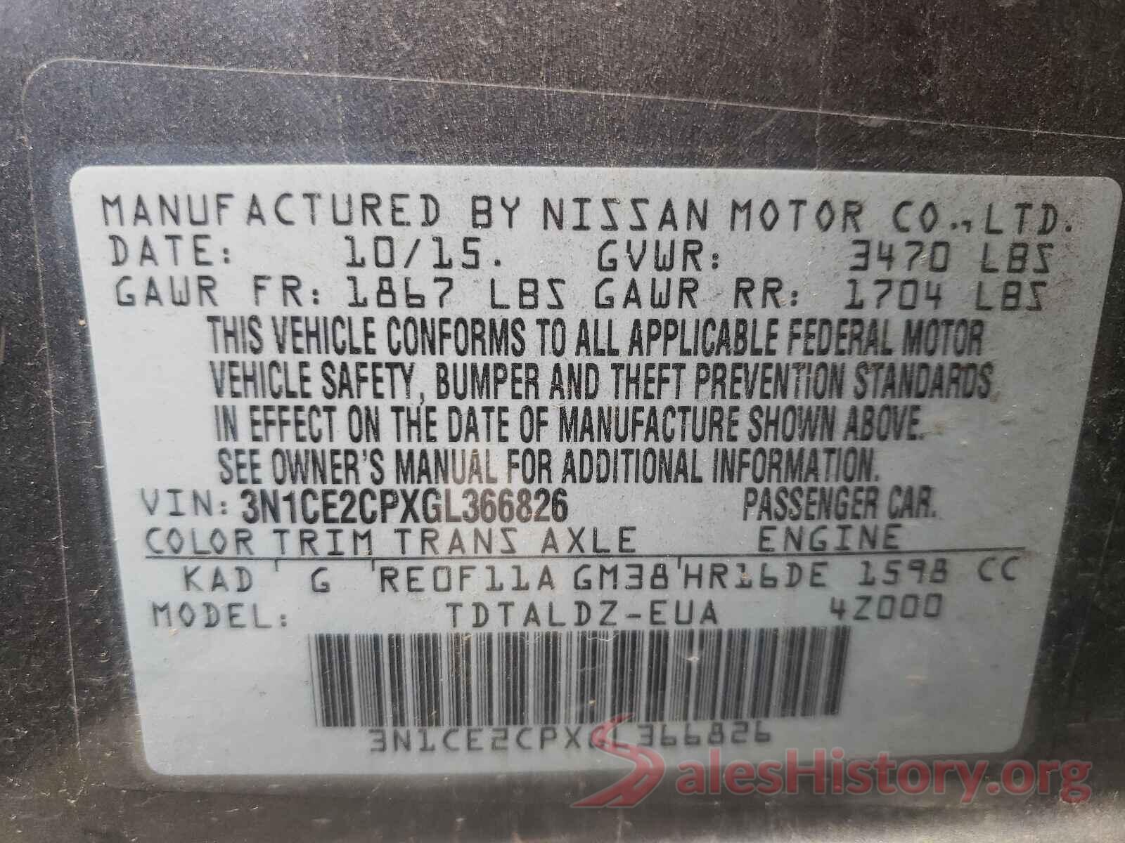 3N1CE2CPXGL366826 2016 NISSAN VERSA