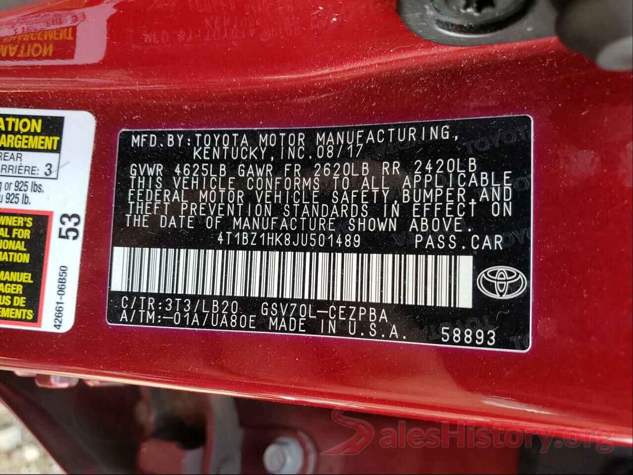 4T1BZ1HK8JU501489 2018 TOYOTA CAMRY