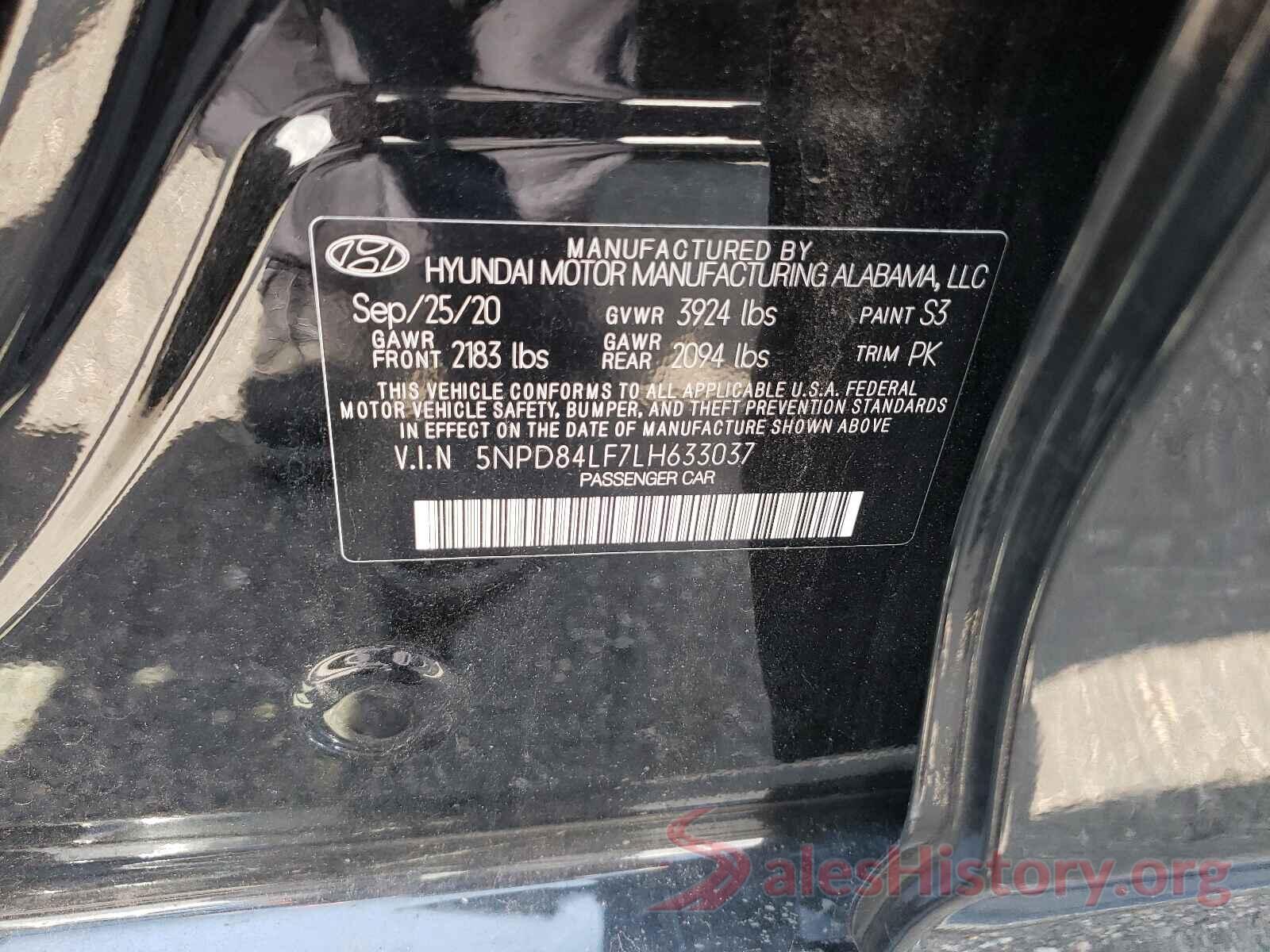 5NPD84LF7LH633037 2020 HYUNDAI ELANTRA